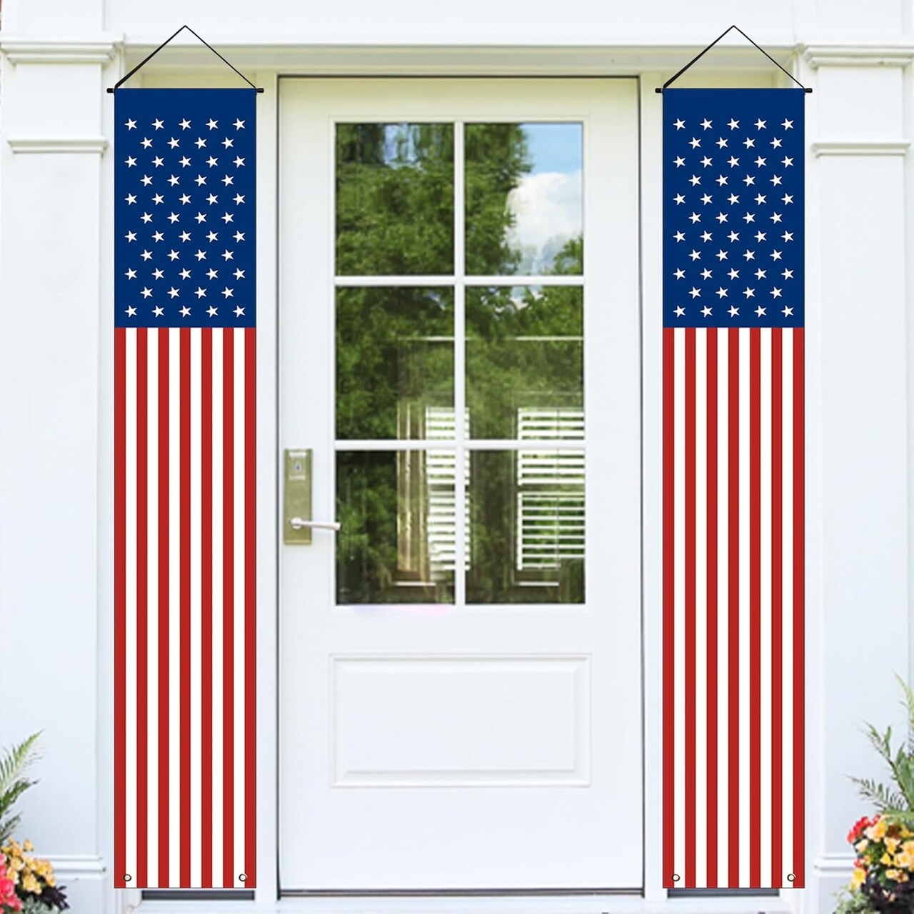 Memorial Day 4th of July Decorations, Large Hanging American Flag Door Banner, July Fourth Front Porch Decor